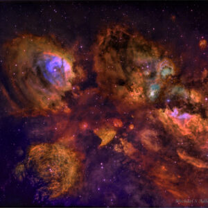 NGC 6334, Cat's Paw Nebula,JWST Overlay(Hubble Palette)