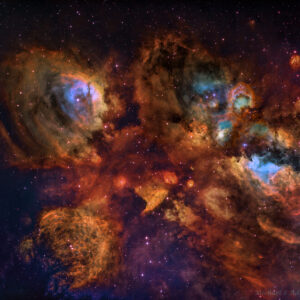 NGC 6334, Cat's Paw Nebula,JWST Overlay(Hubble Palette)