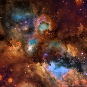 NGC 6334, Cat's Paw Nebula, Cropped,JWST Image Overlay(Hubble Palette)